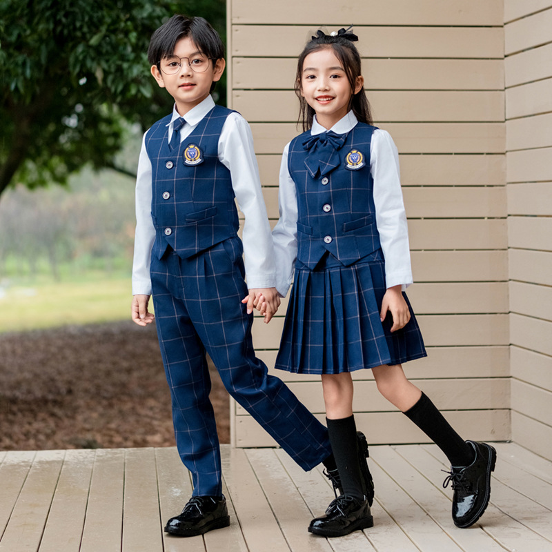 Baby Q Clothing - Kids British Plaid Vest Shirt Suit